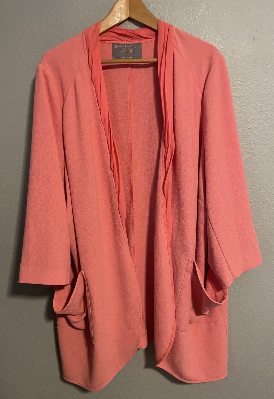 Melissa McCarthy Seven7 Kimono Jacket Womens 3X Pink Open Front Pockets Modern